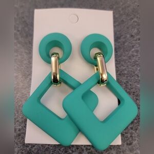 Fashion Jewelry Teal and Gold Earrings